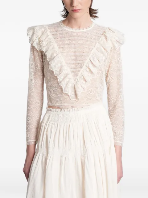 Antik Batik Flowi ruffled lace-trimmed top