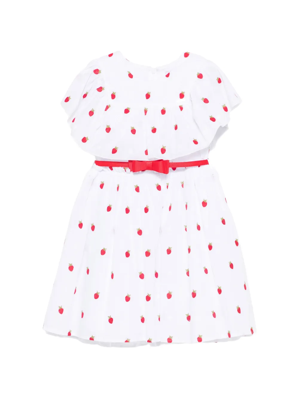 Monnalisa strawberry-embroidered belted dress - Bianco