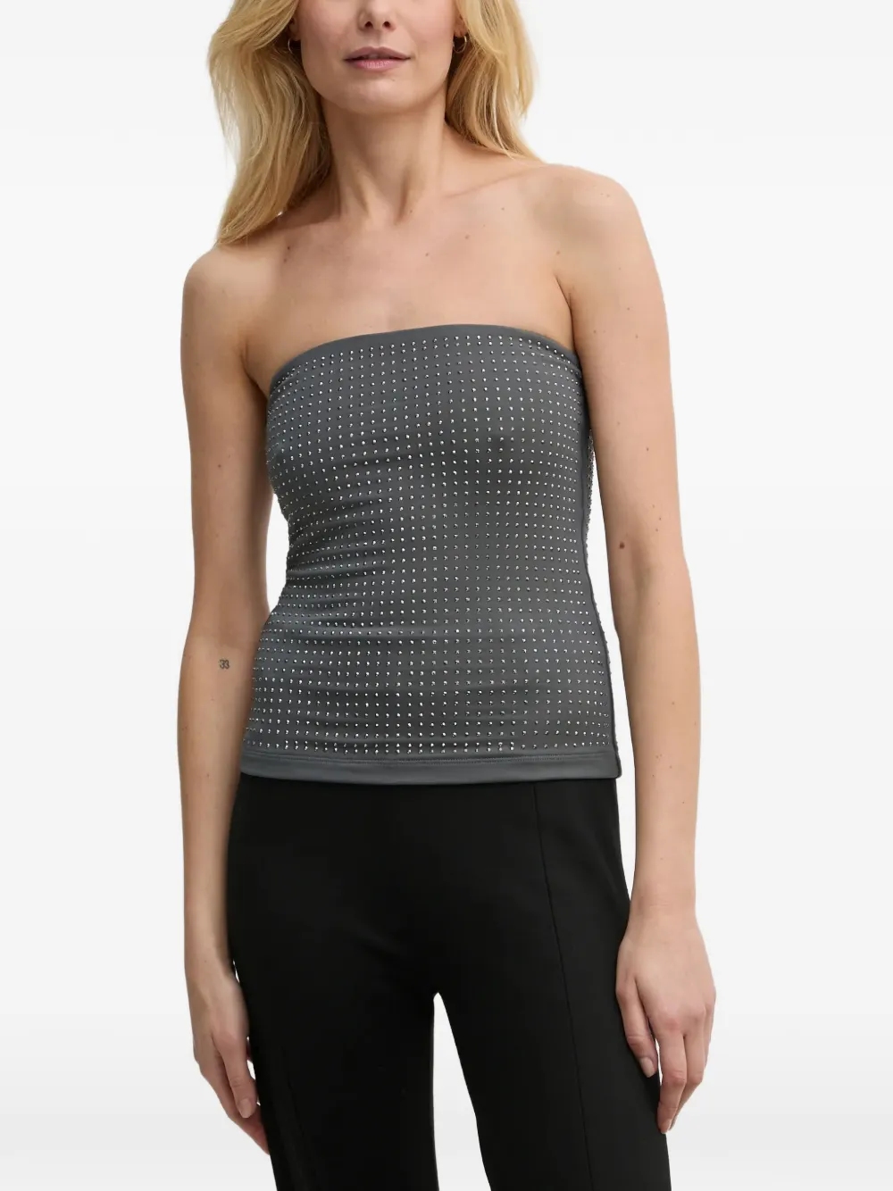 Samsoe & Samsoe Sachrishell Rhinestone-embellished Strapless Top In Gray