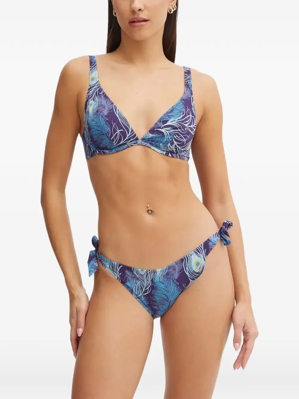 Vilebrequin Bikinislip met pauwen-print en strikbandjes aan de zijkanten Paars