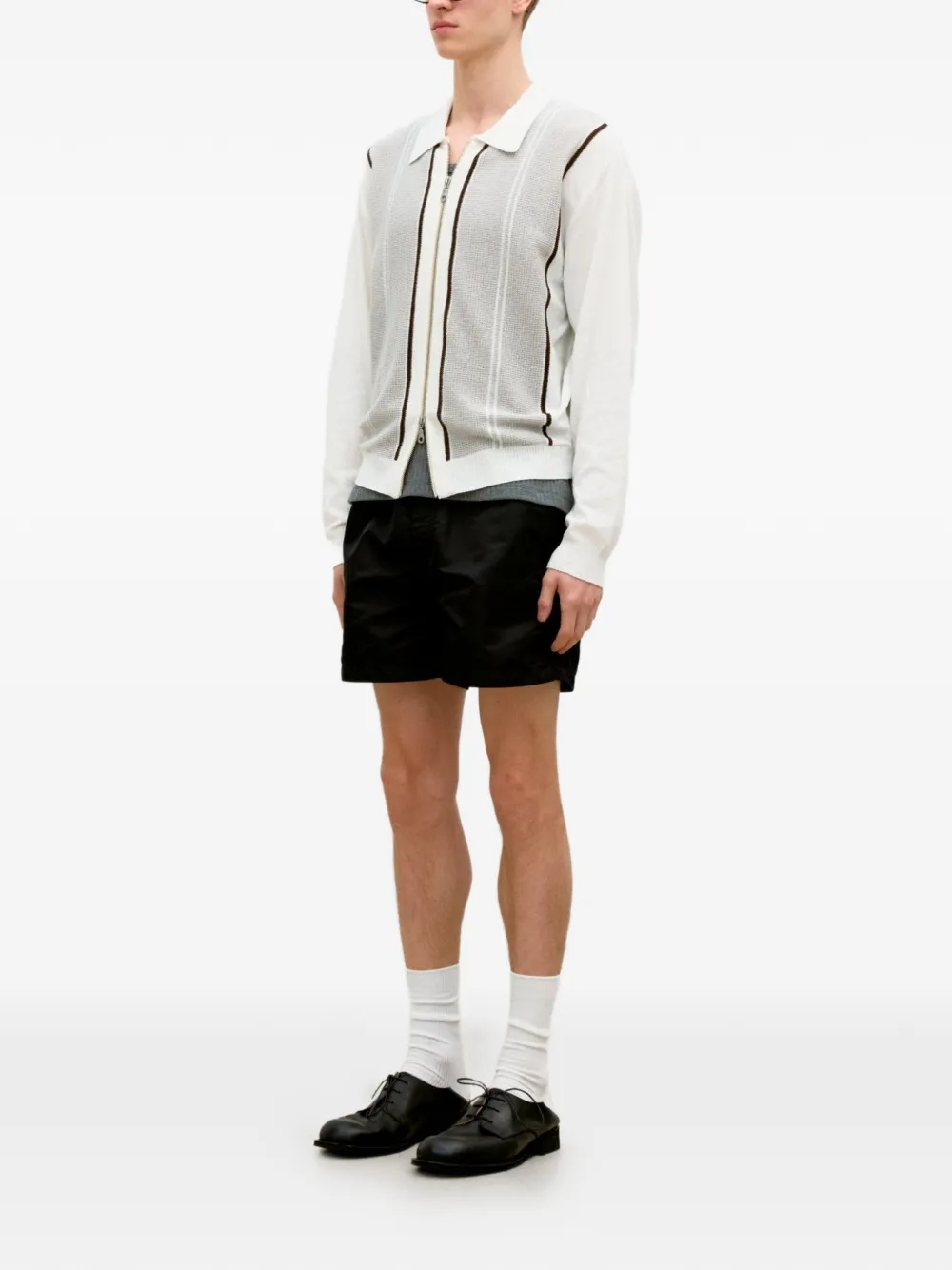  Coor Striped Zip-up Sweater - Neutrals 