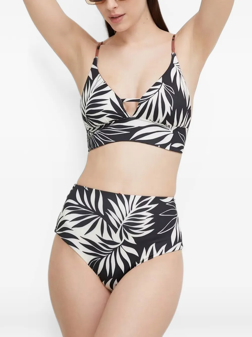 Billabong palm-leaf leopard-print bikini top - Noir