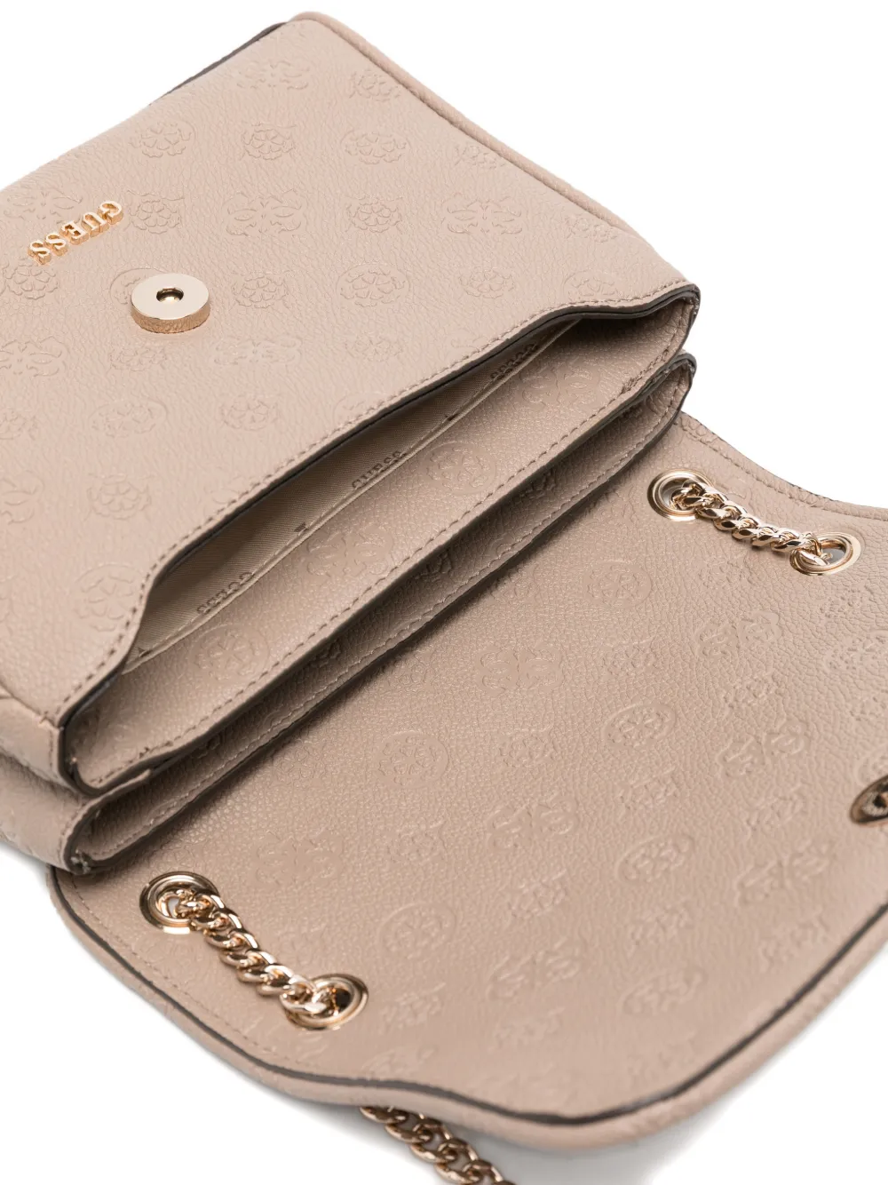 GUESS USA Schoudertas met ketting en reliëf Beige