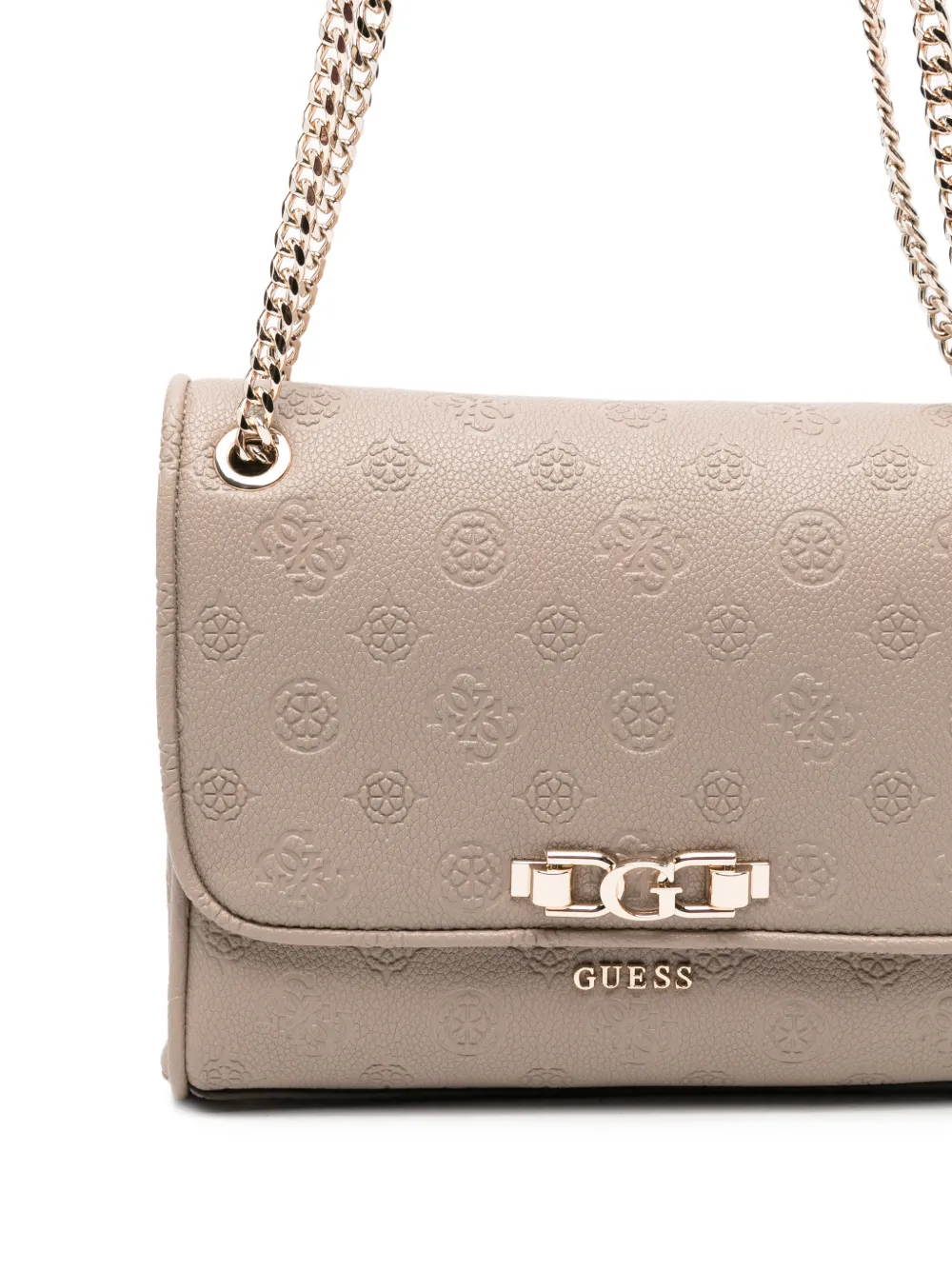 GUESS USA Schoudertas met ketting en reliëf Beige