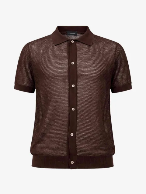 Tagliatore ribbed pointelle-knit shirt