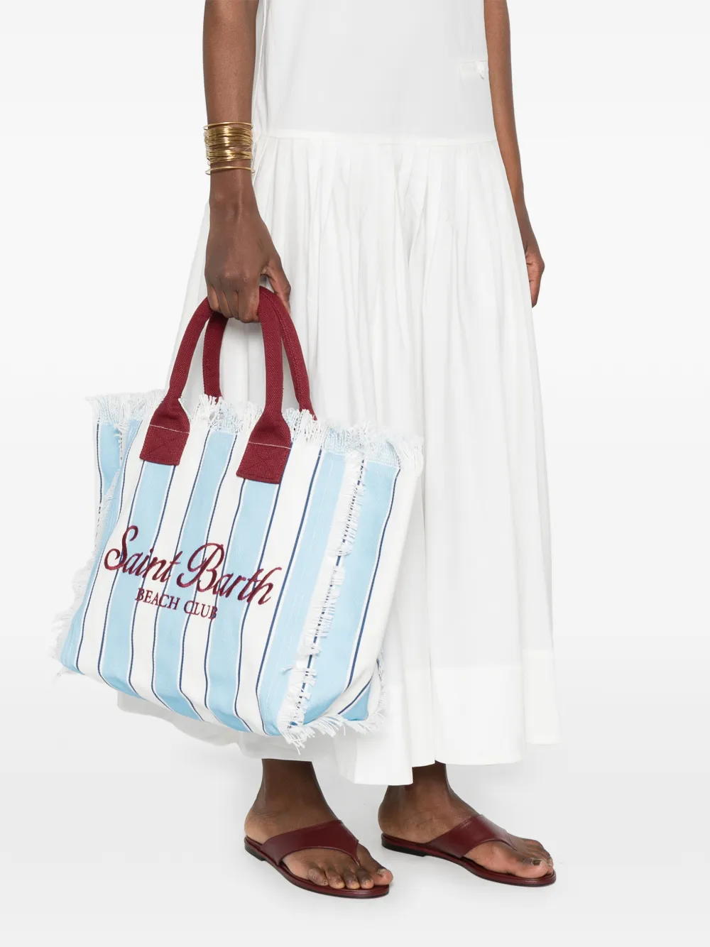  Mc2 Saint Barth Vanity Striped Fringed-detail Tote Bag - Blue 
