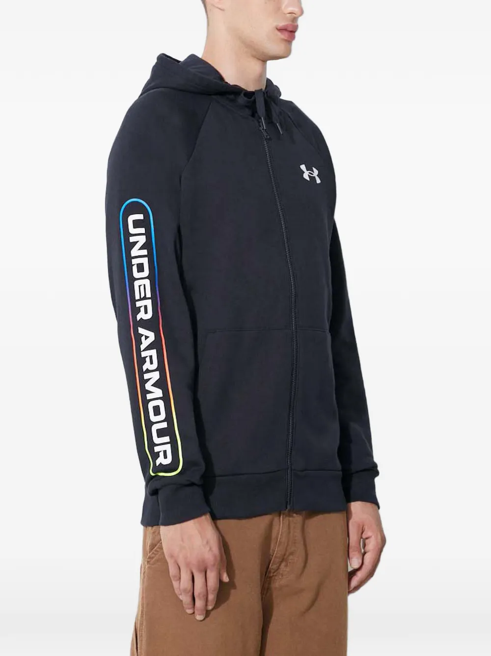 Under Armour zip logo hoodie Zwart