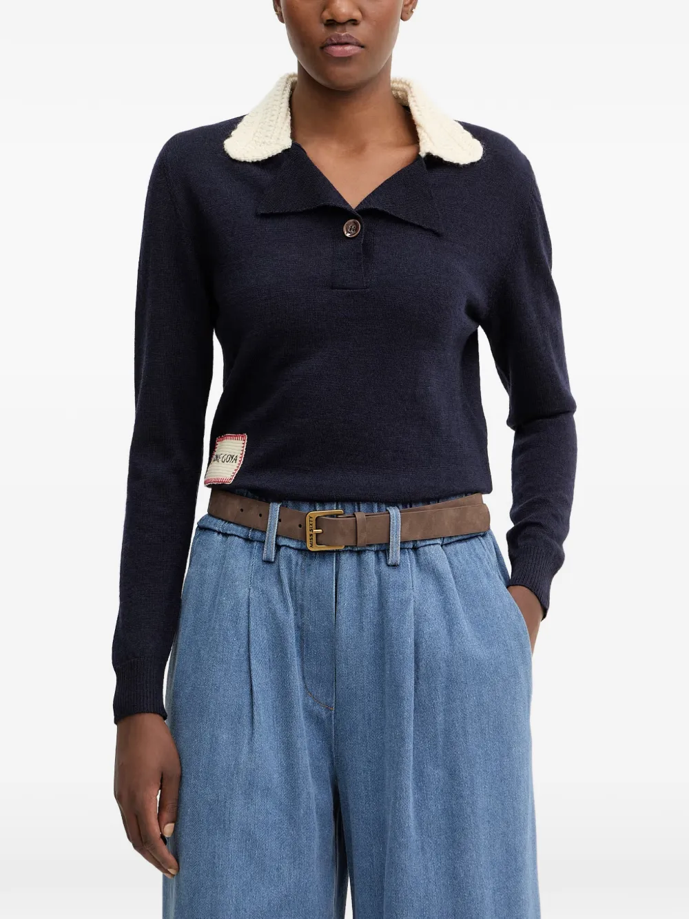 Stine Goya Contrasting-collar Polo Top In Blue