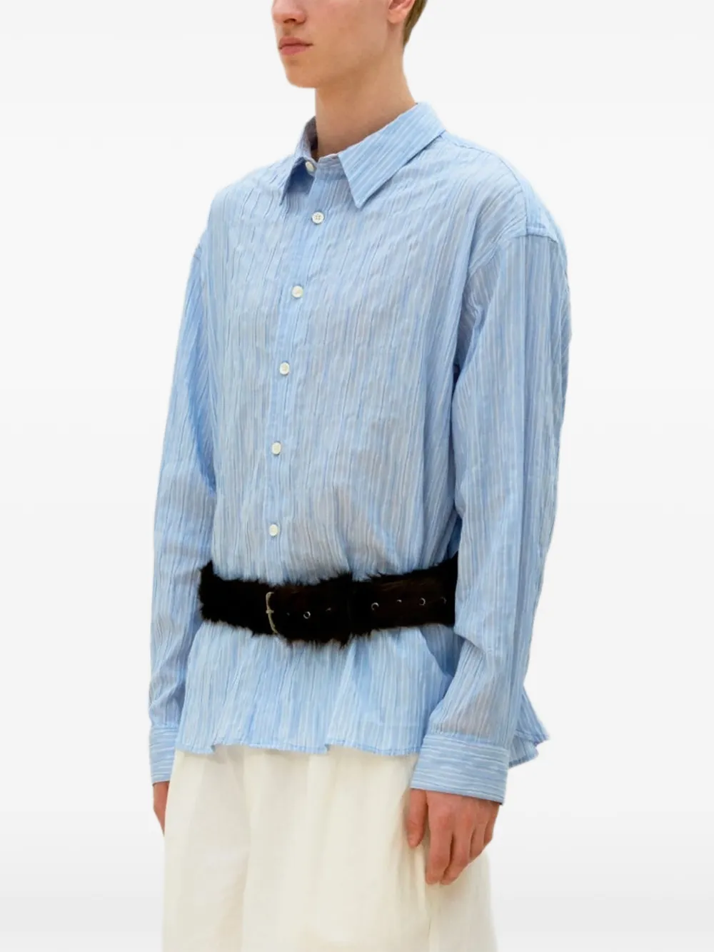 COOR Gestreept gekreukt overhemd Blauw