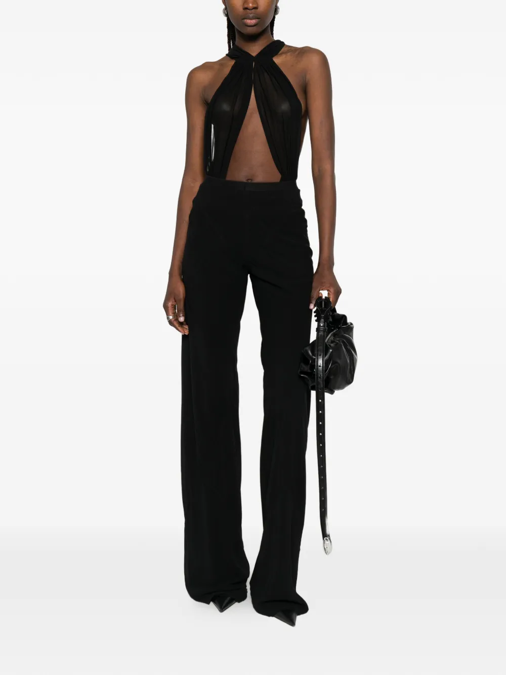 Rick Owens Bias geribbelde palazzo broek Zwart