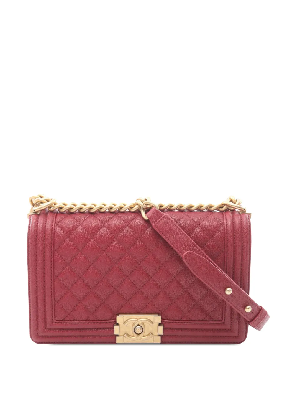 CHANEL Pre-Owned 2018-2019 Medium Quilted Caviar Boy Flap crossbody bag - Rosso