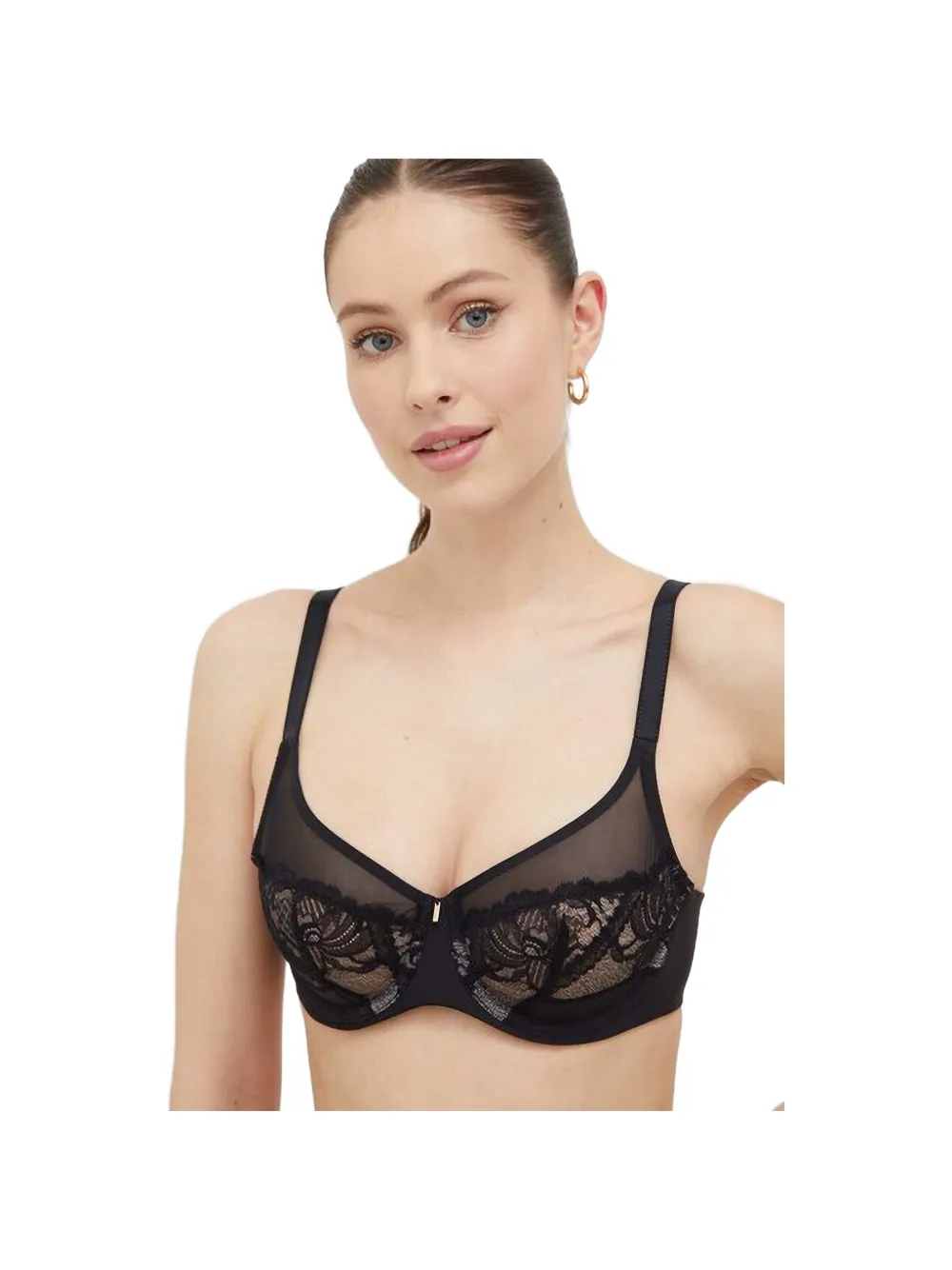 Chantelle lace-panelled sheer-mesh bra - Nero