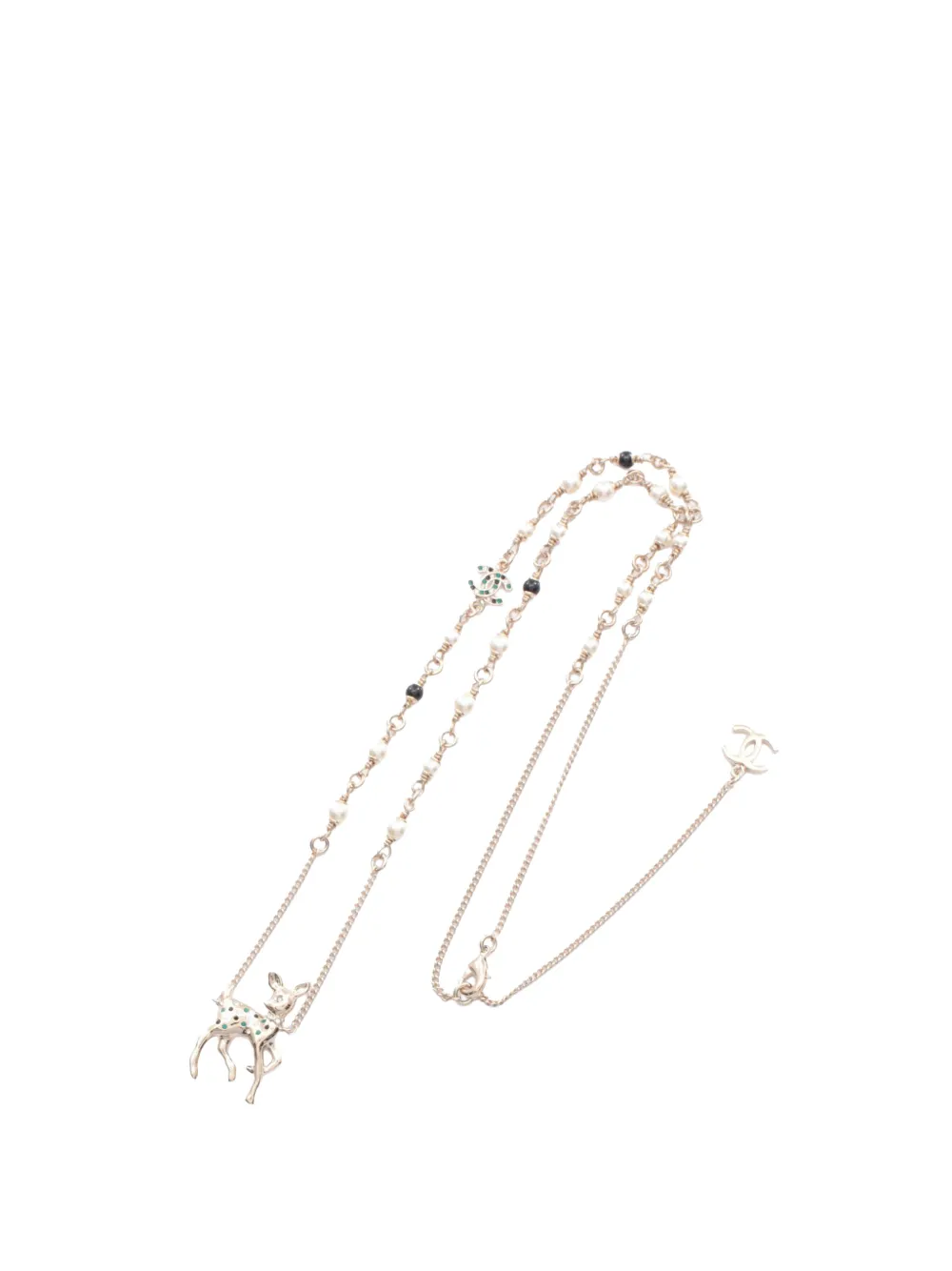 CHANEL Pre-Owned 2025 CC Gold Plated Faux Pearl and Rhinestone Deer Pendant Necklace costume necklace - Oro