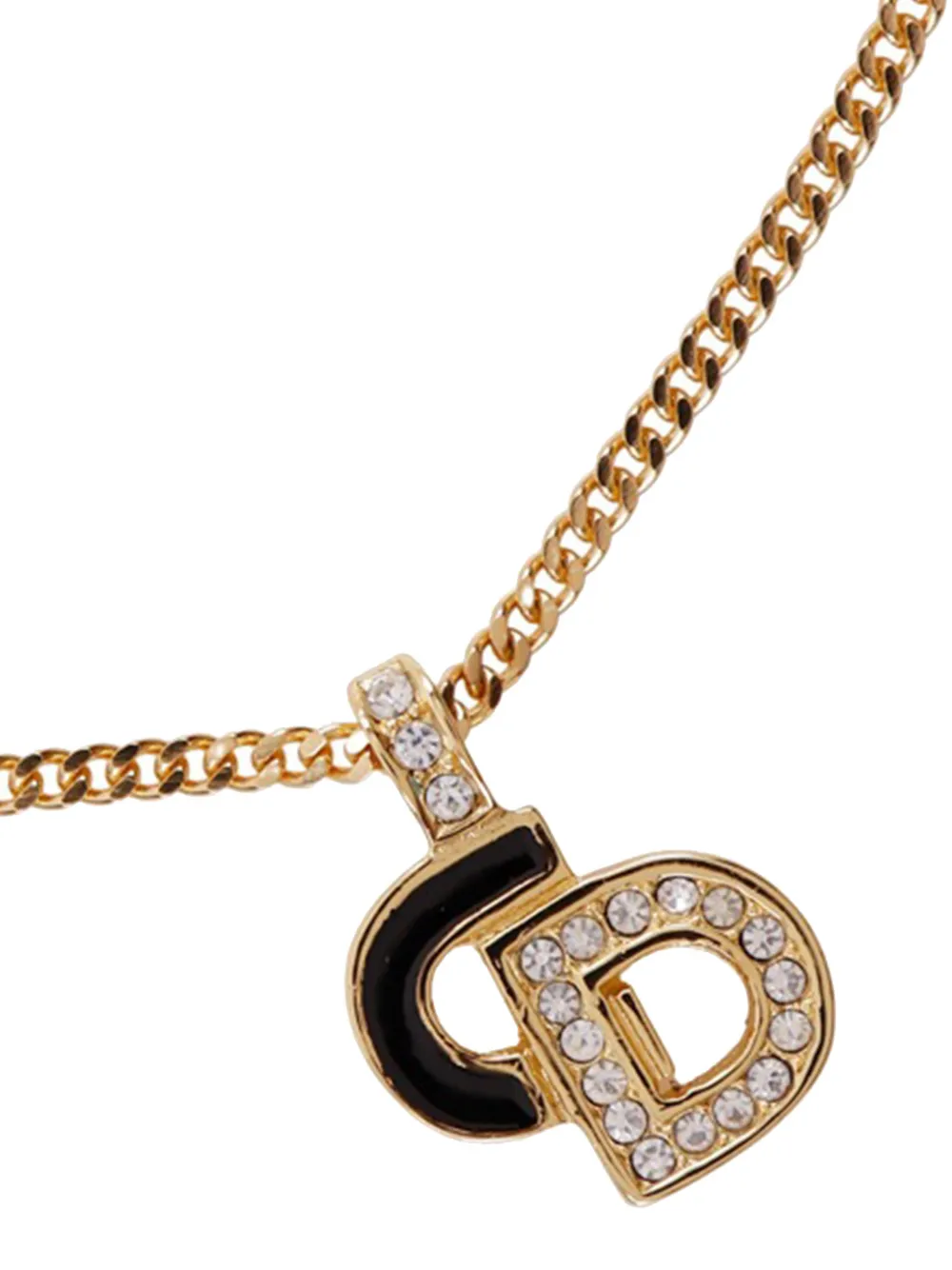 Christian Dior Pre-Owned 1990-2000 Gold Plated Rhinestone CD Logo Pendant Necklace costume necklace - Nero