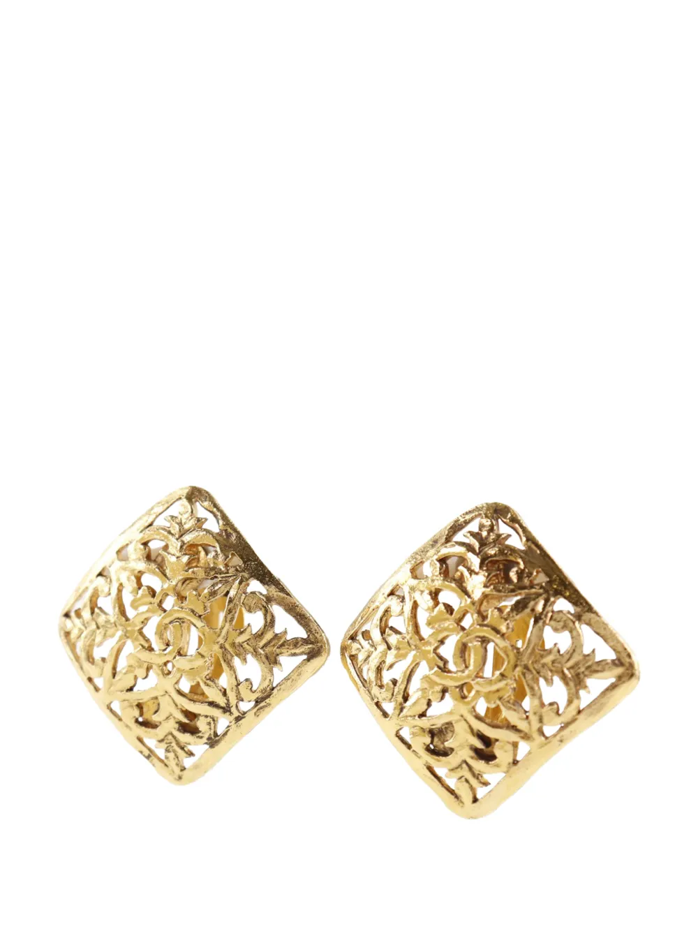 CHANEL Pre-Owned 1950-1970 CC Gold Plated Square Clip On Earrings costume earrings