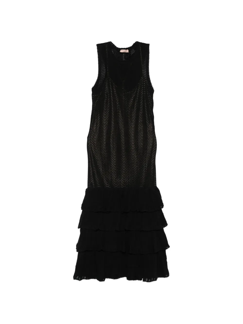 TWINSET pointelle-knit ruffled midi dress - Nero