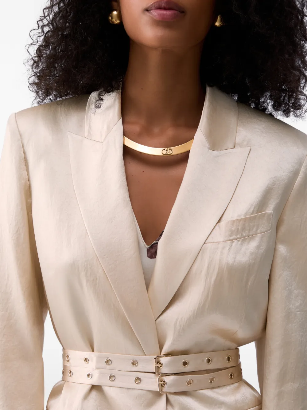 LIU JO Satijnen blazer met ceintuur Beige