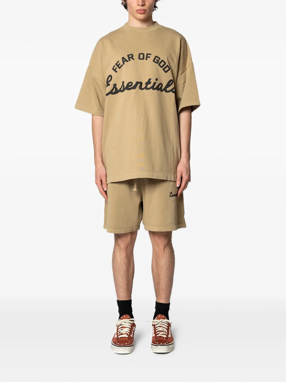 FEAR OF GOD ESSENTIALS Katoenen shorts met logoprint Beige