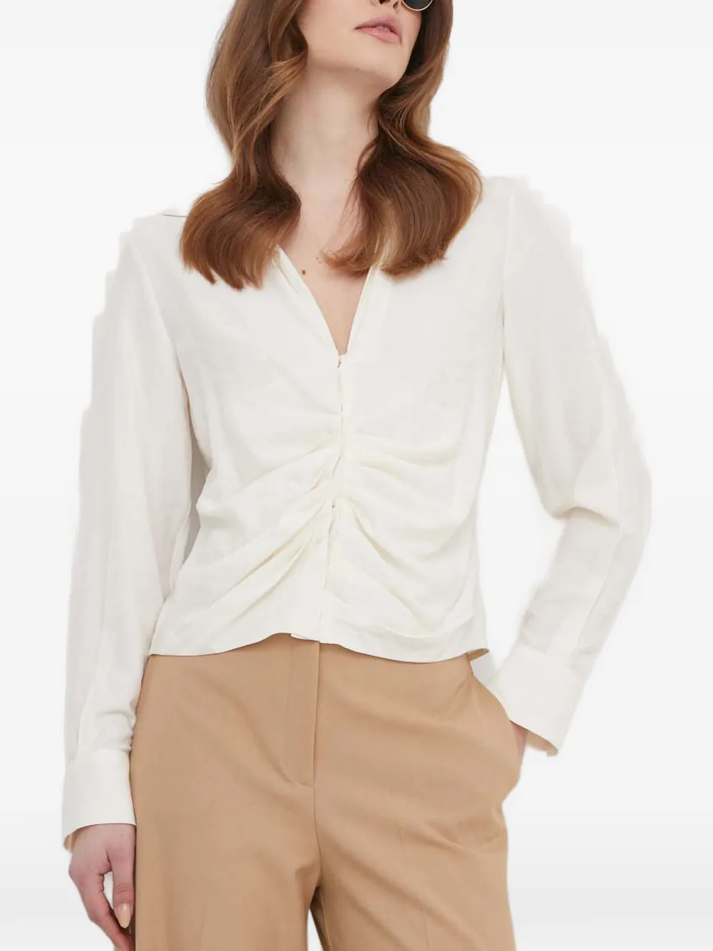 Sisley ruched long-sleeve blouse - Bianco