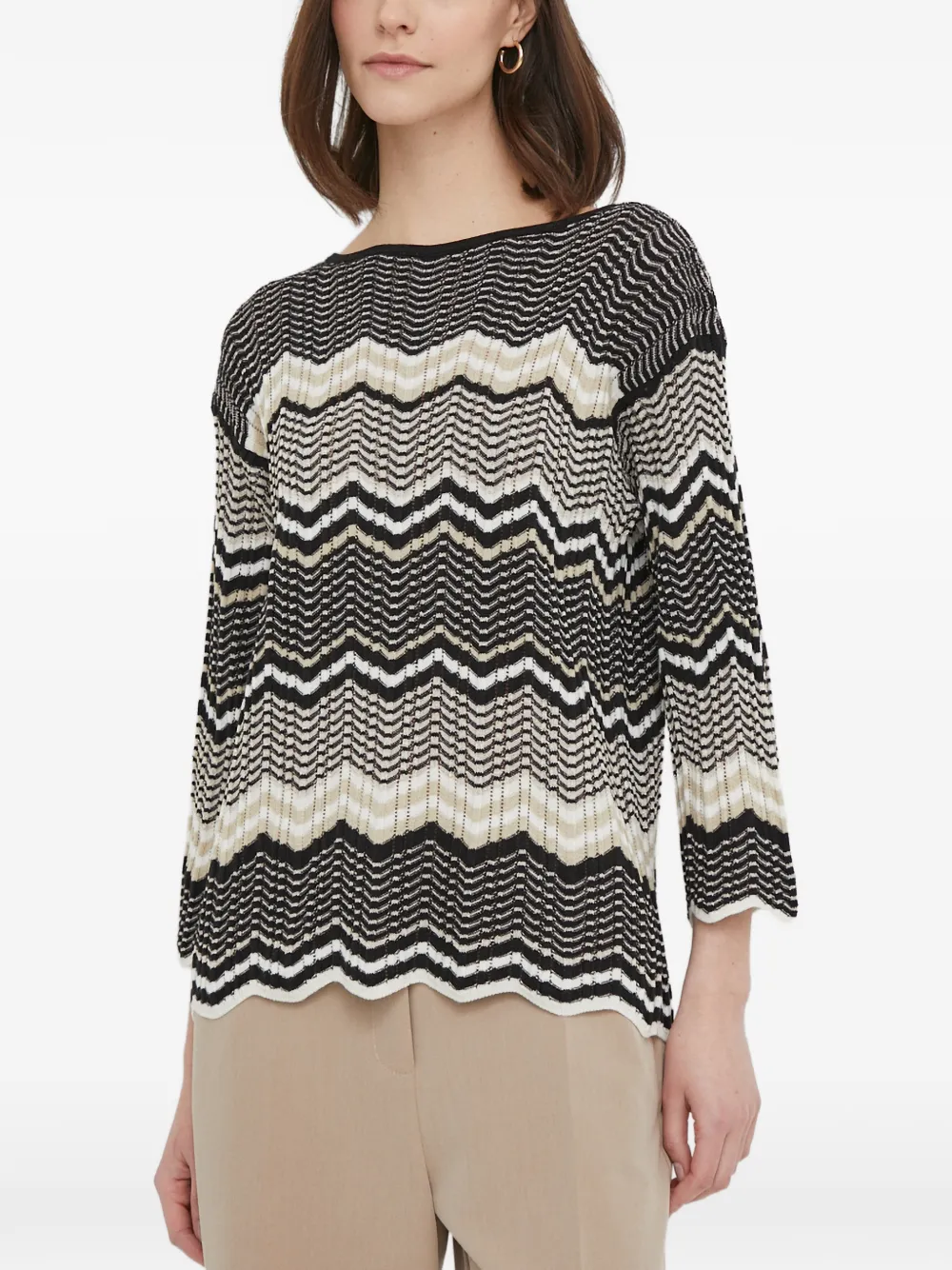 Sisley long-sleeve chevron-pattern sweater
