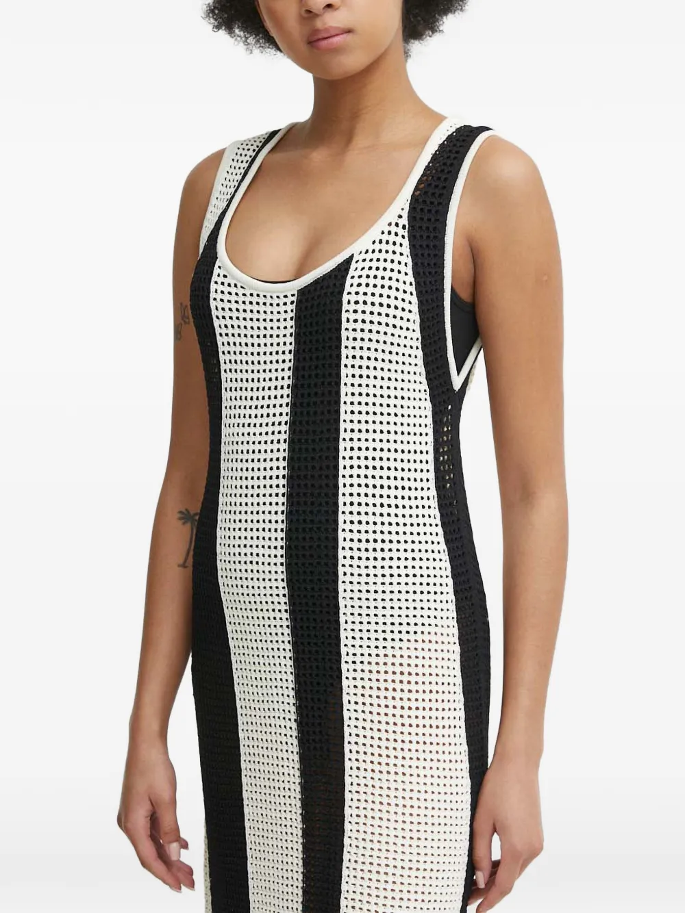 Sisley striped fringed midi dress Zwart