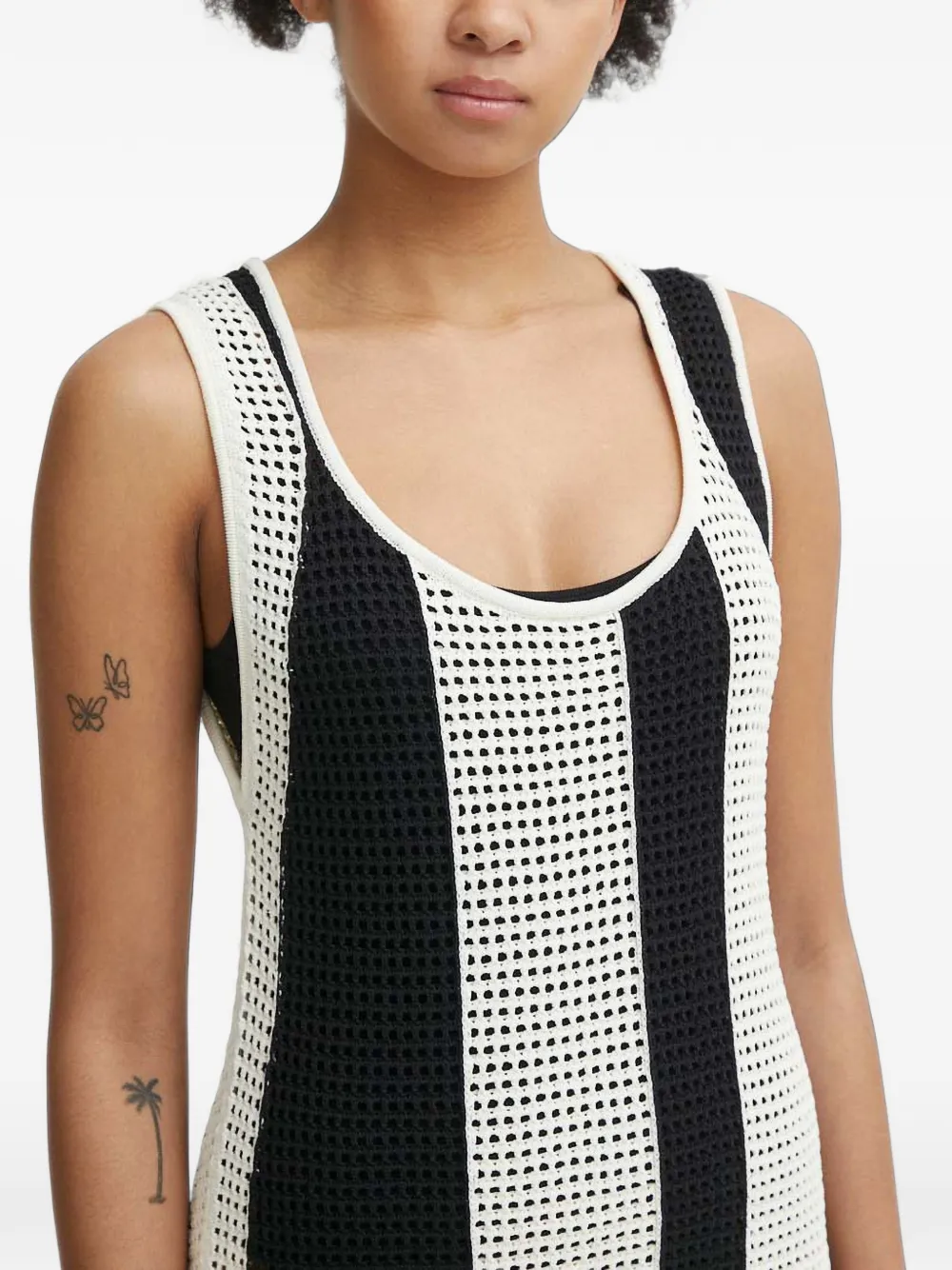 Sisley striped fringed midi dress Zwart