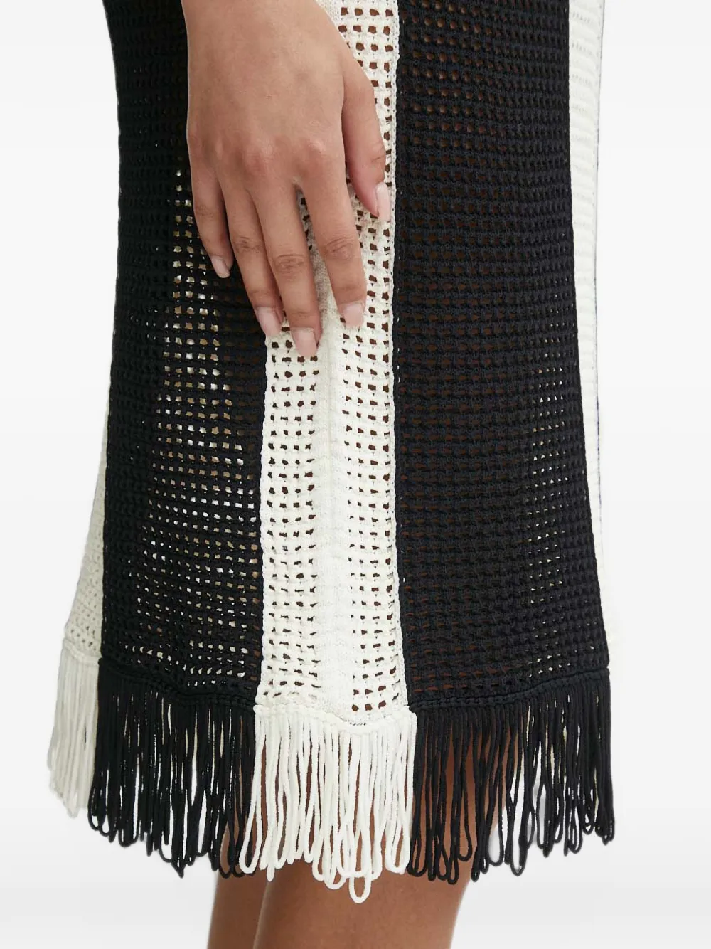 Sisley striped fringed midi dress Zwart
