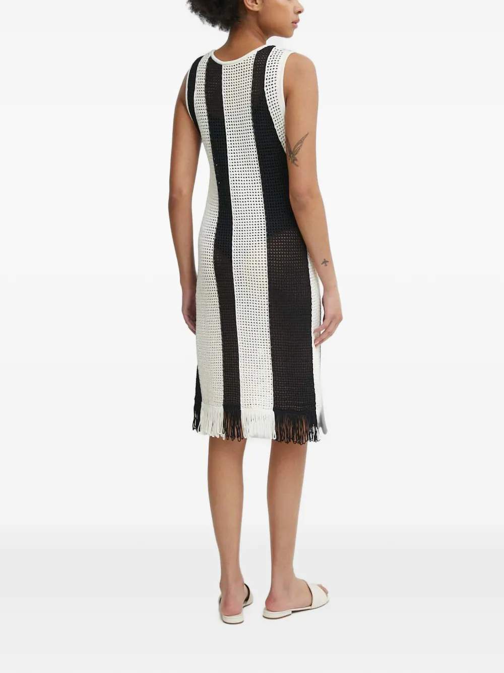 Sisley striped fringed midi dress Zwart