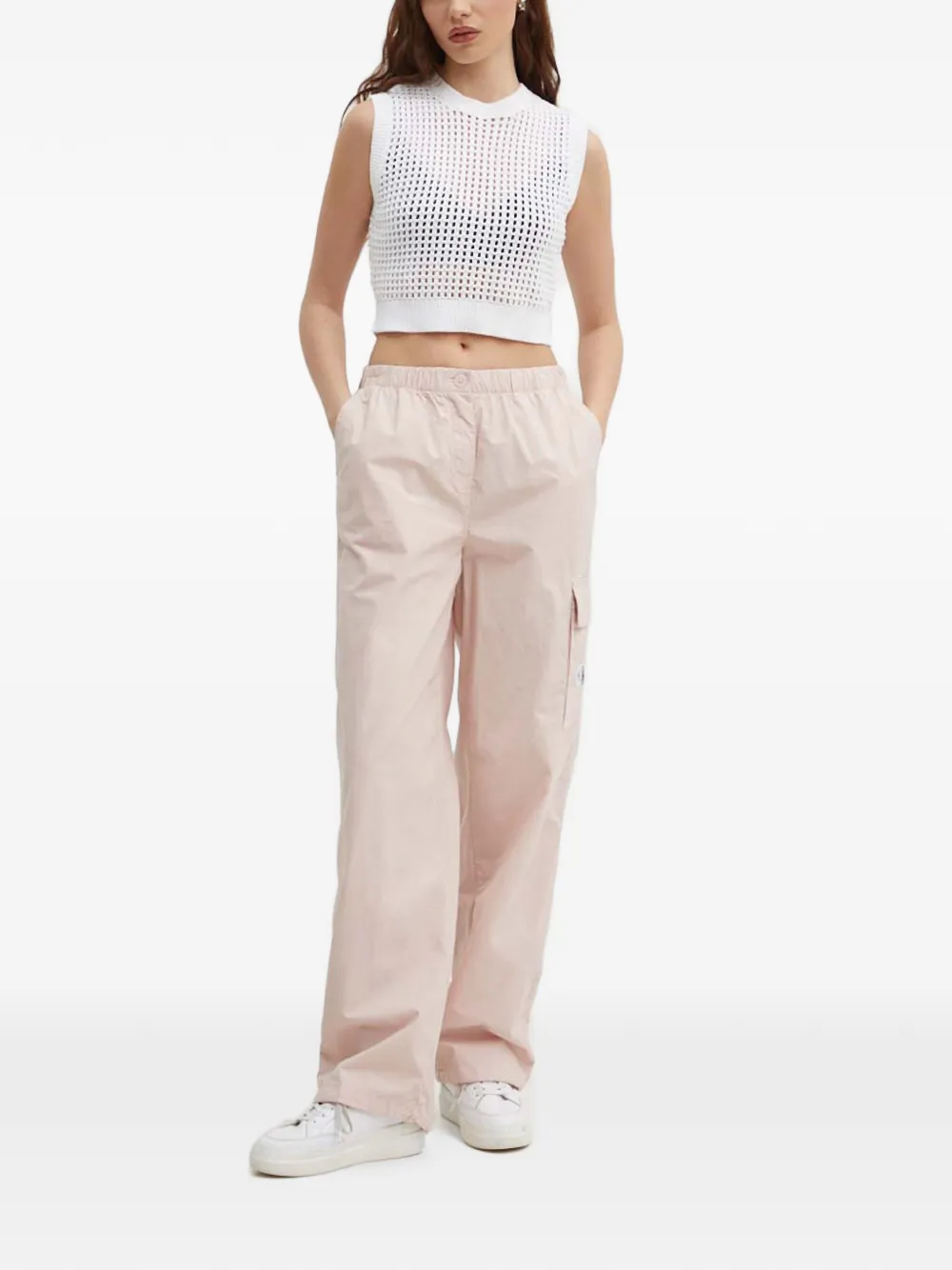 Benetton Gehaakte cropped trui Wit