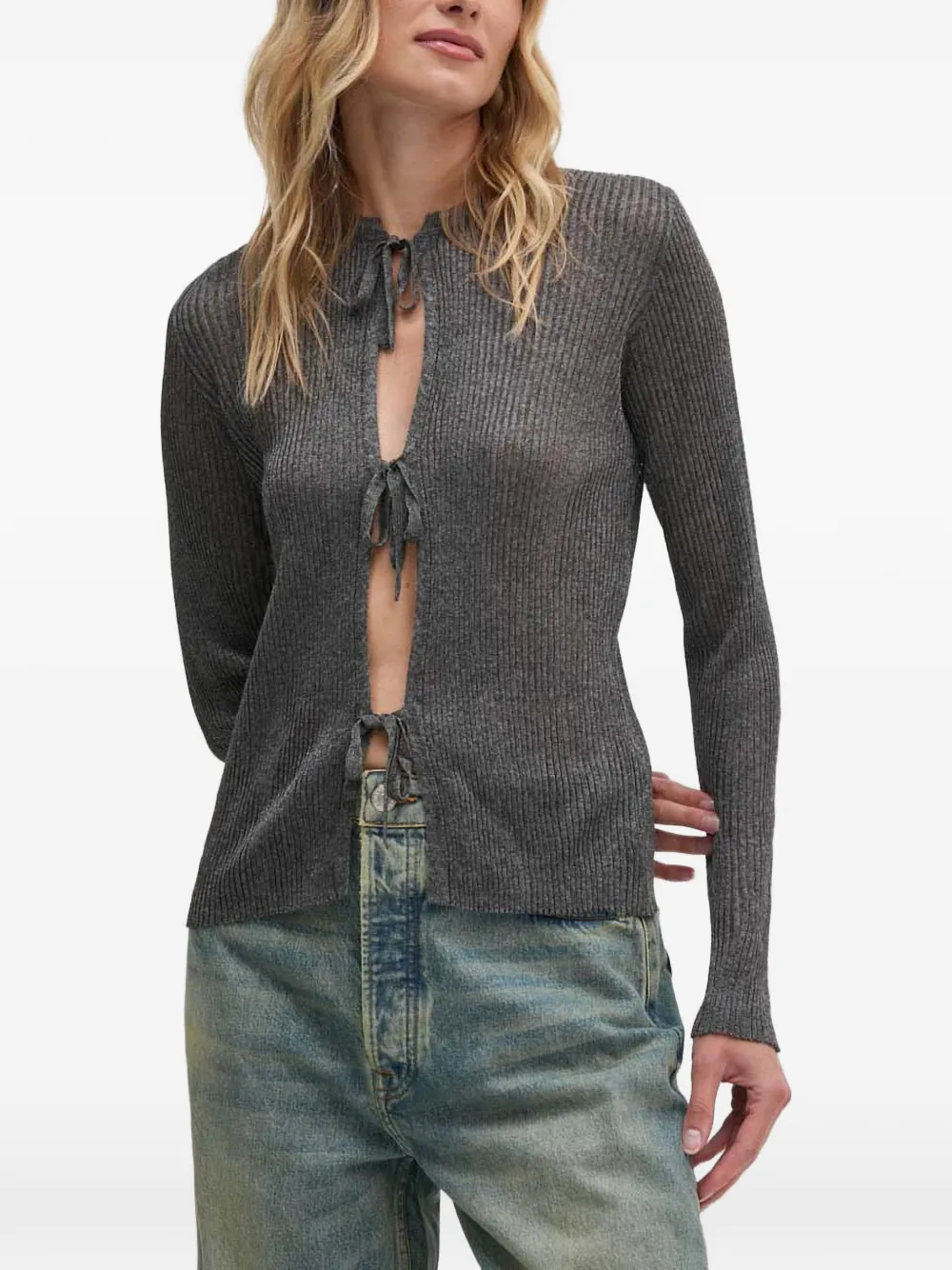 Sisley tie rib cardigan - Grigio