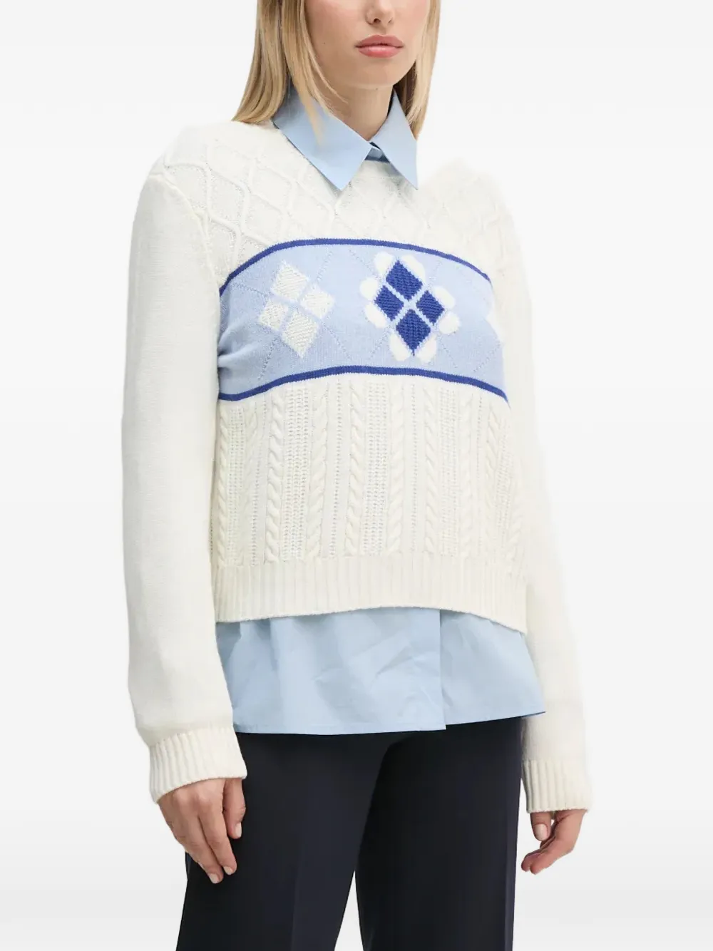 Benetton Argyle-pattern Sweater In Neutrals