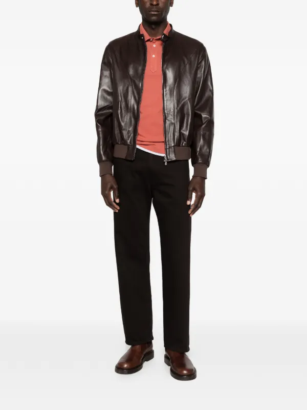 BRUNELLO CUCINELLI ブラウンレザージャケット イタリア製 Brunello Cucinelli ジップアップ レザージャケット | ブラウン