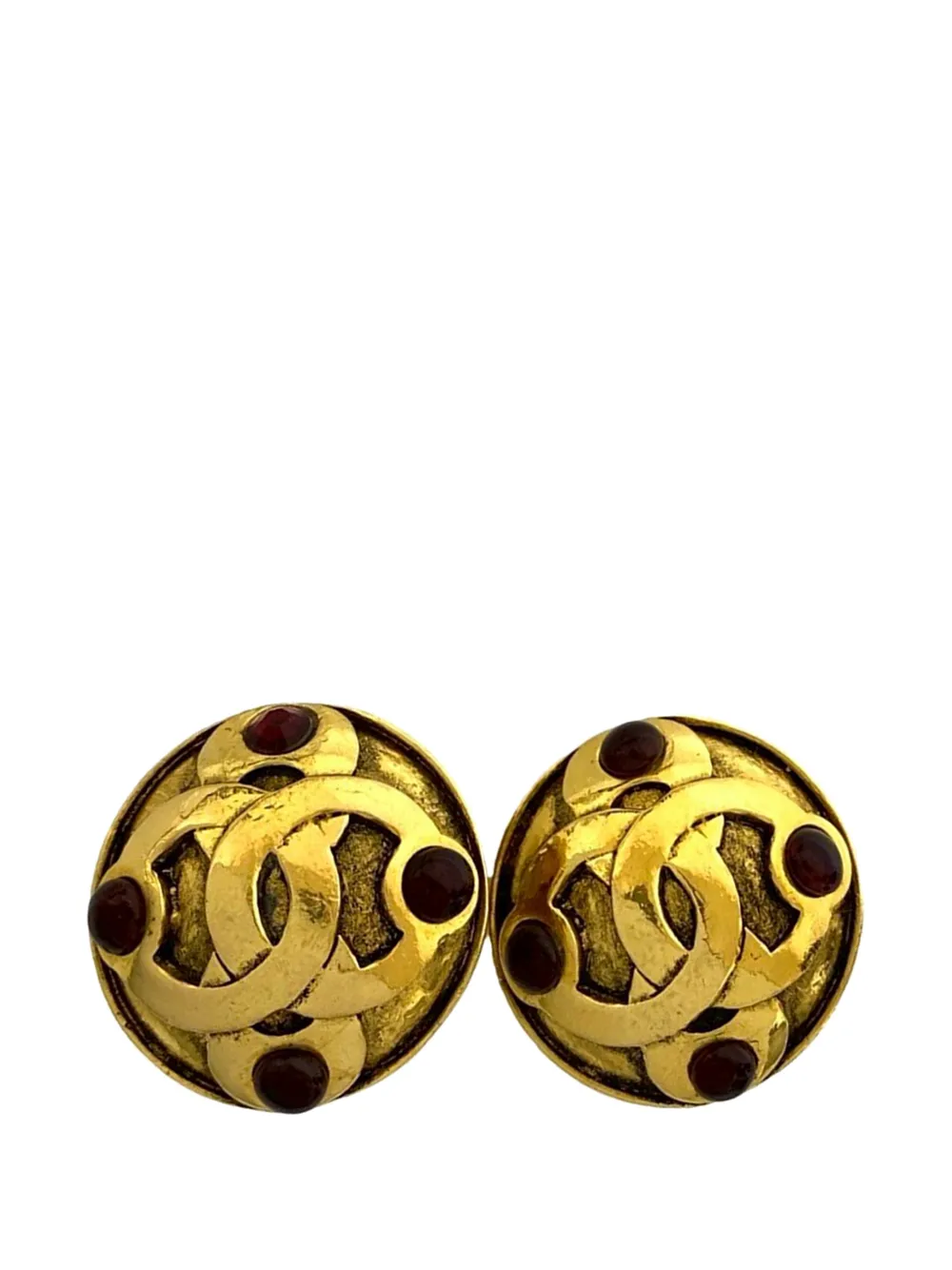 CHANEL Pre-Owned 1980-1990 CC Gold Plated Gripoix Round Clip On Earrings costume earrings - Rosso