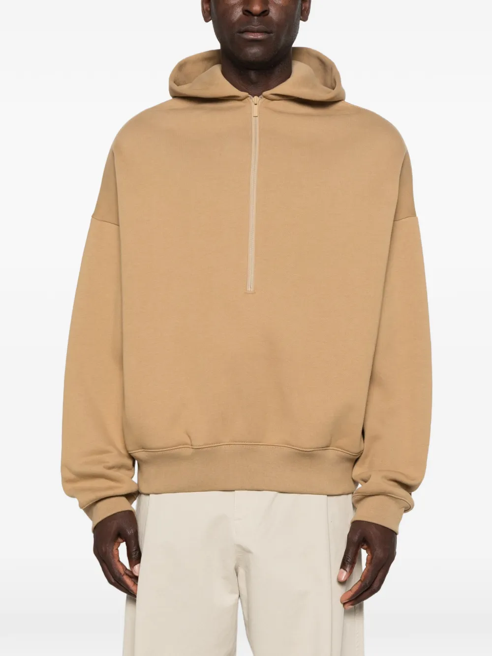 FEAR OF GOD ESSENTIALS Hoodie met logoprint en halve rits Beige