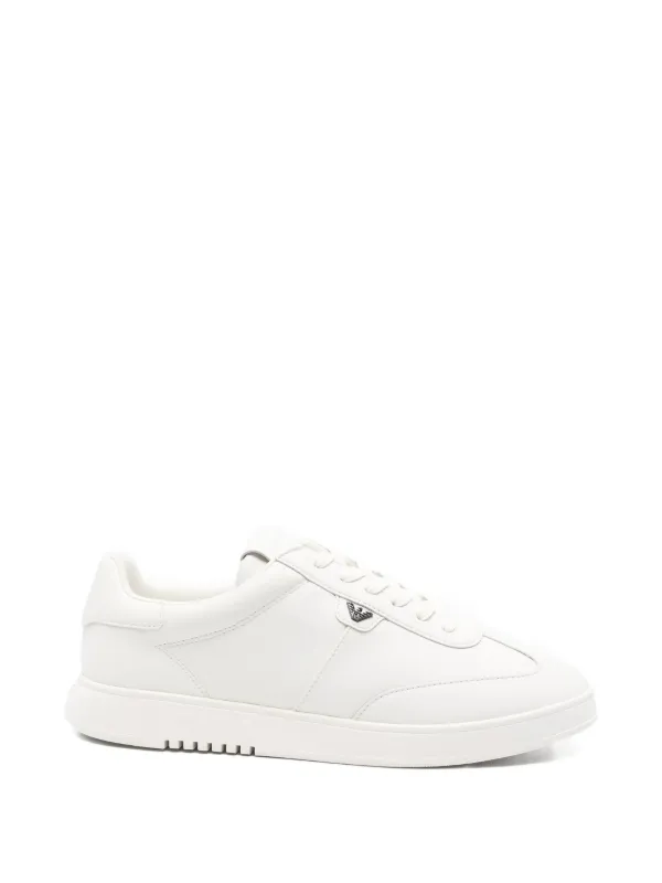 Emporio Armani Leather Sneakers with Eagle Plate in White