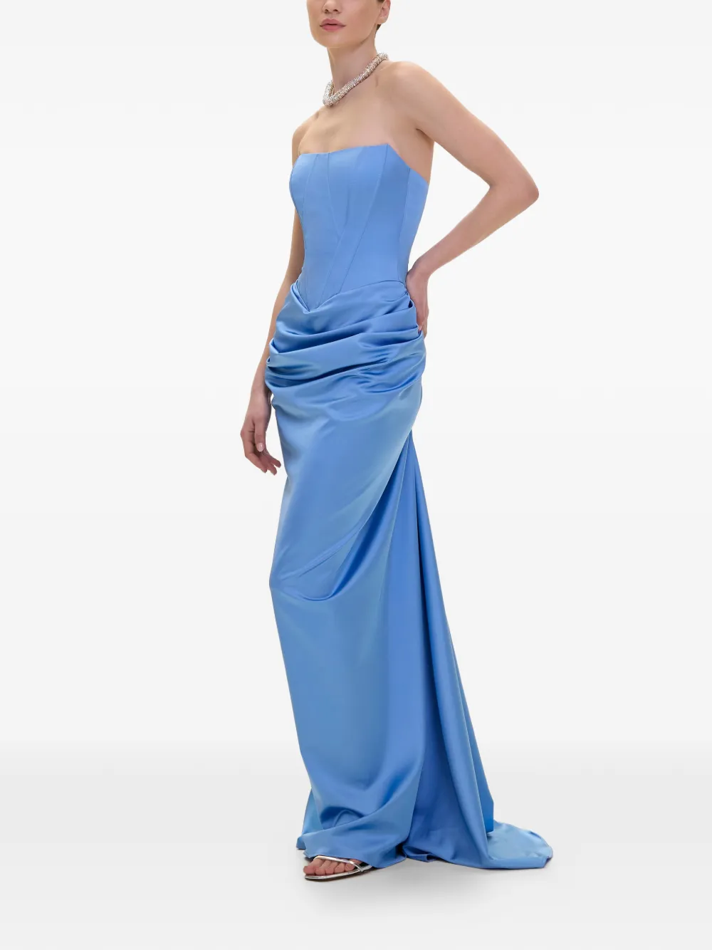 V:PM ATELIER Flavia korsetjurk met ruches Blauw
