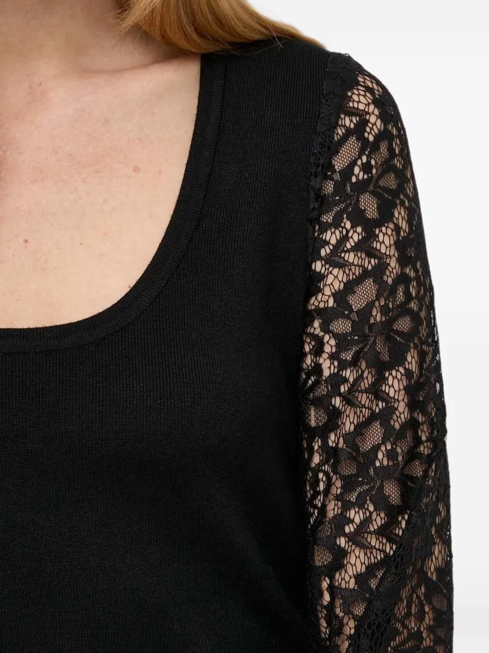 Morgan lace long-sleeve mini dress Zwart