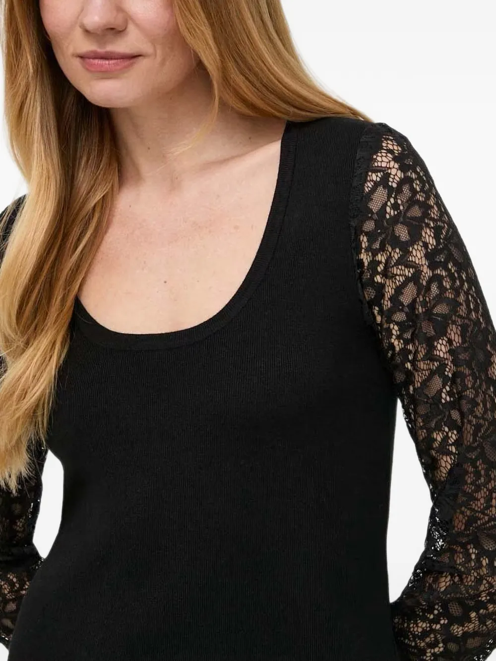 Morgan lace long-sleeve mini dress Zwart