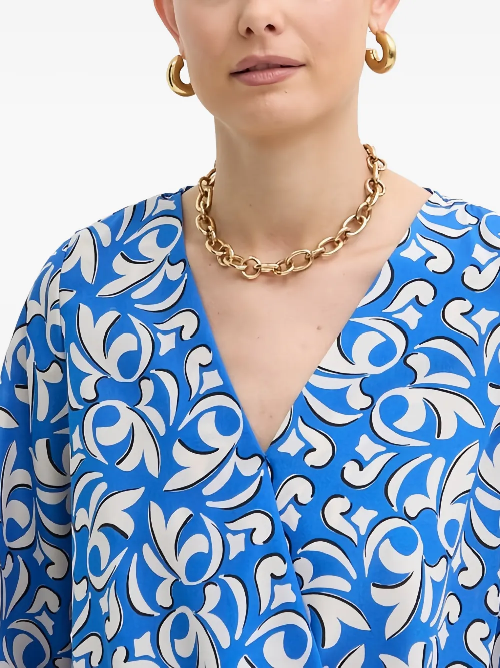 Morgan Top met V-hals en print Blauw