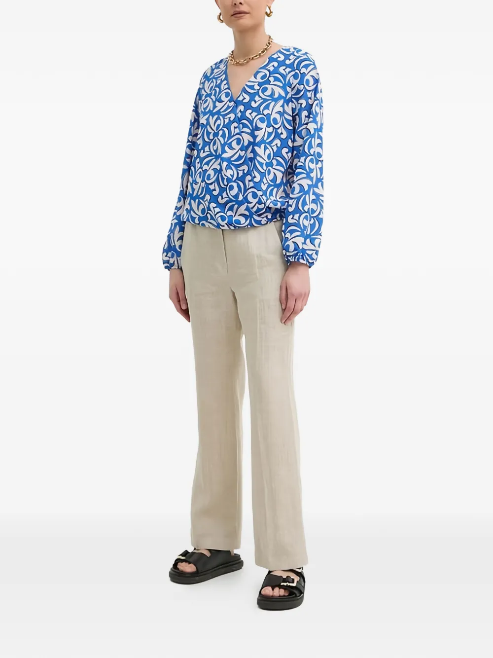 Morgan Top met V-hals en print Blauw