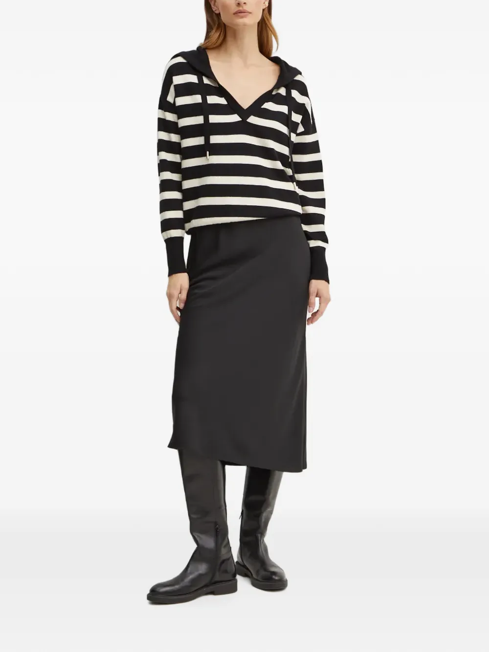 Morgan Mballon striped V-neck hoodie Zwart