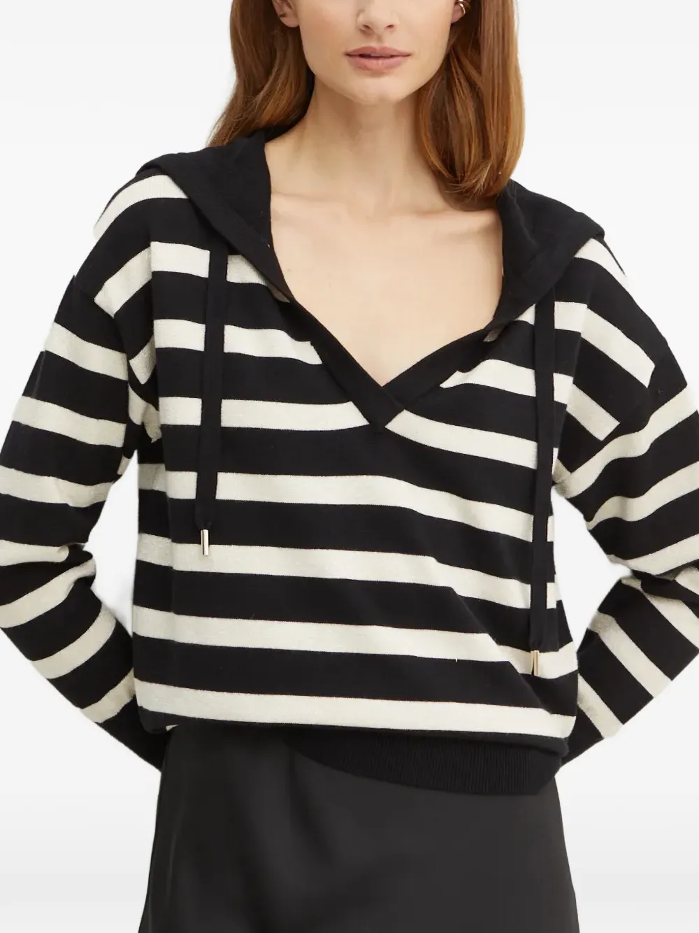 Morgan Mballon striped V-neck hoodie Zwart