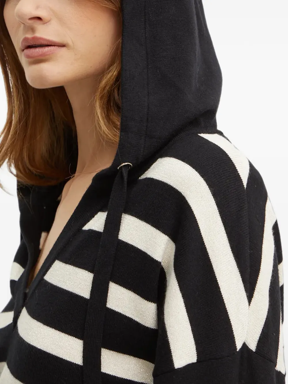 Morgan Mballon striped V-neck hoodie Zwart