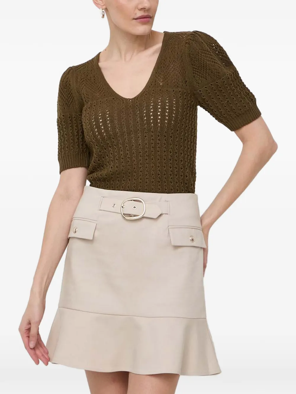 Morgan V-neck Puff Sleeve Sweater In Green