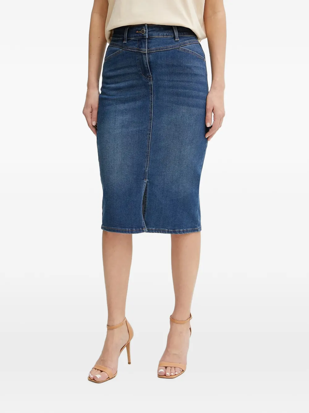 Morgan front-slit denim midi skirt