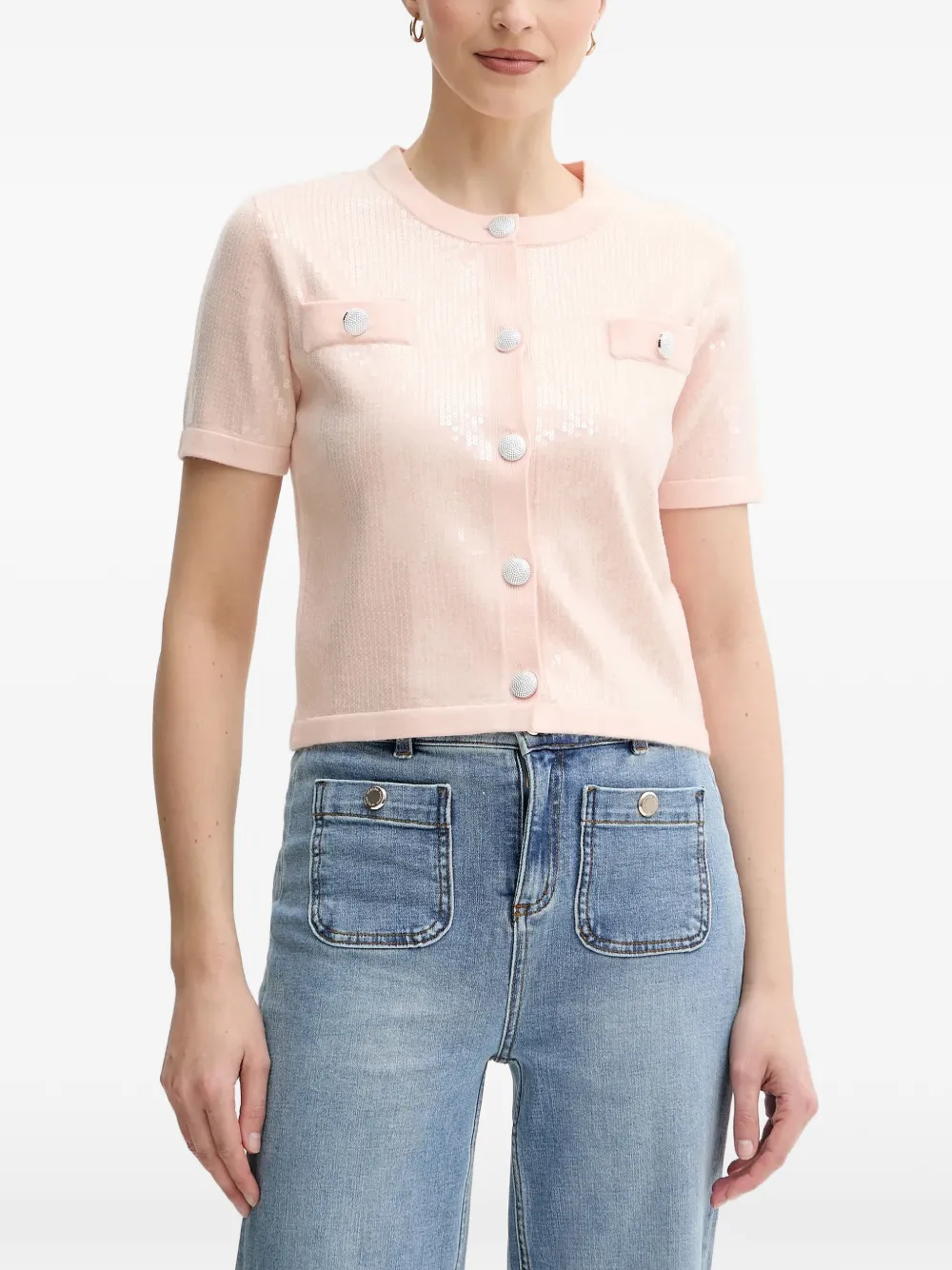 Morgan sequin-embellished short-sleeve cardigan
