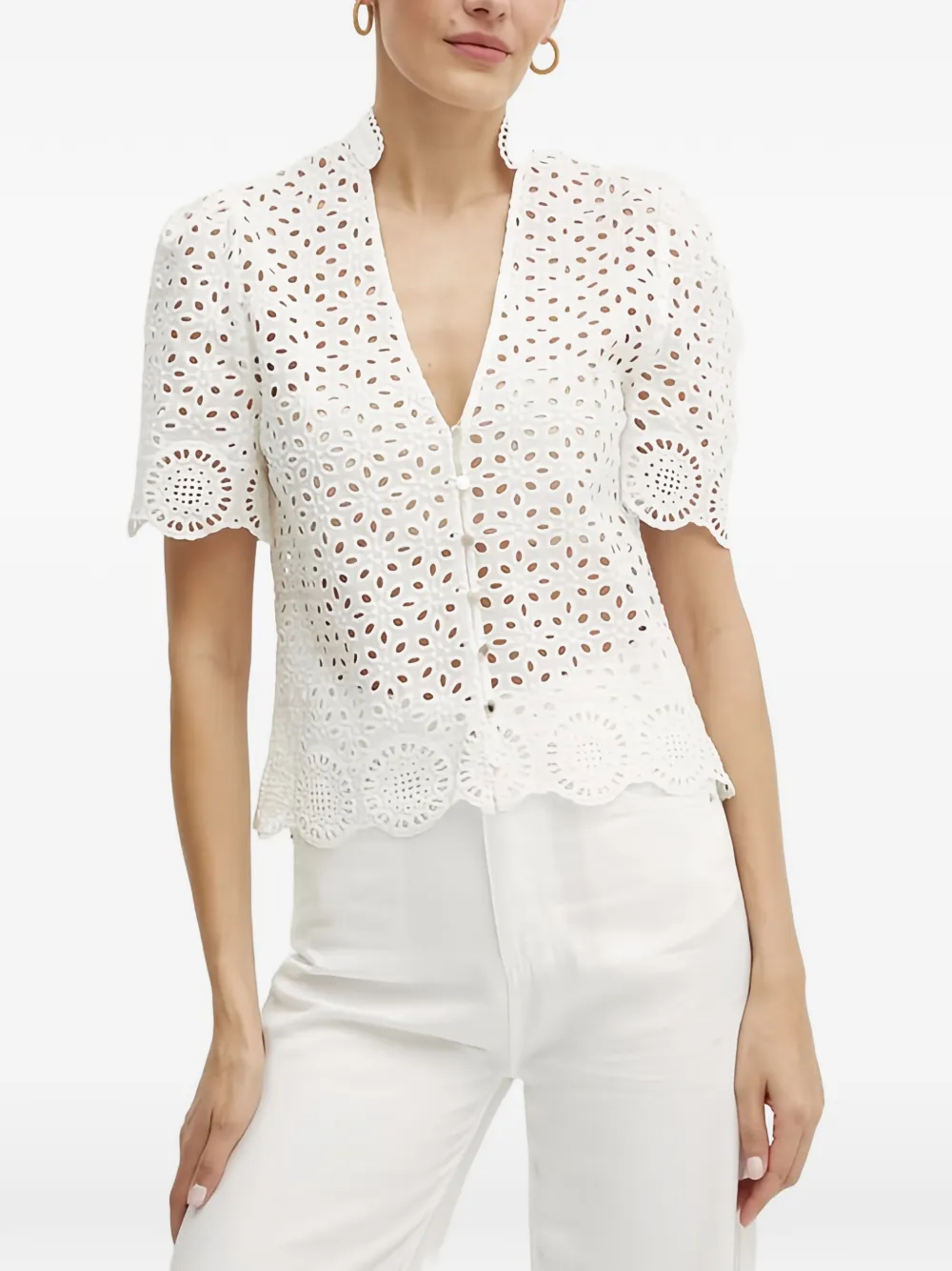 Morgan Broderie Anglaise Buttoned Top In White