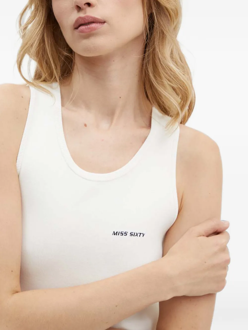 Miss Sixty Tanktop met geborduurd logo en veters Wit