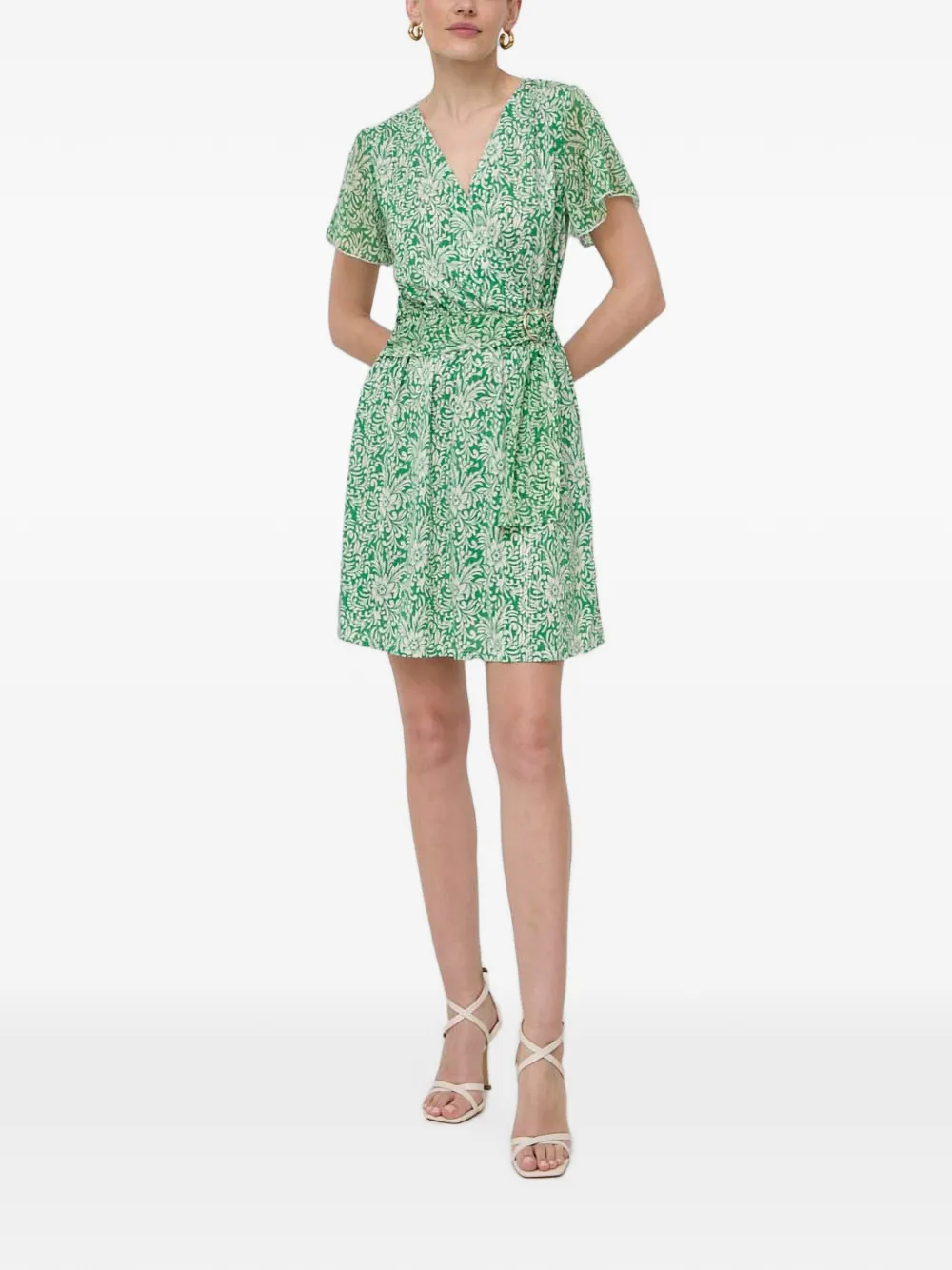 Morgan floral-print belted mini dress Groen
