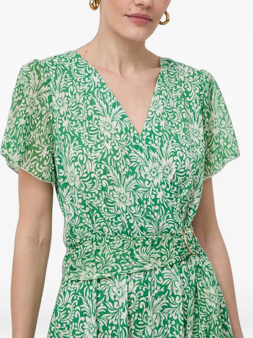Morgan floral-print belted mini dress Groen